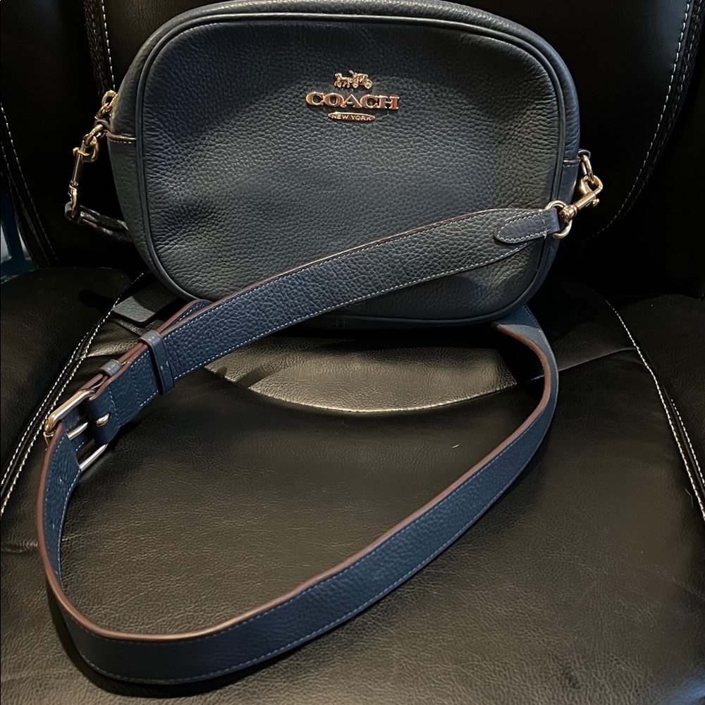 Authentic Coach Deep Teal Blue Pebble Jaime Leather Camera Bag
